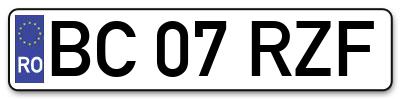 Placuta inmatriculare numar auto  BC-07-RZF, BC 07 RZF, BC07RZF