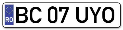 Placuta inmatriculare numar auto  BC-07-UYO, BC 07 UYO, BC07UYO