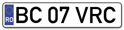 Placuta inmatriculare numar auto  BC-07-VRC, BC 07 VRC, BC07VRC