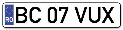Placuta inmatriculare numar auto  BC-07-VUX, BC 07 VUX, BC07VUX