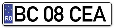 Placuta inmatriculare numar auto  BC-08-CEA, BC 08 CEA, BC08CEA