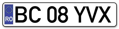 Placuta inmatriculare numar auto  BC-08-YVX, BC 08 YVX, BC08YVX