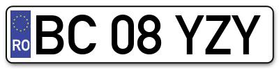 Placuta inmatriculare numar auto  BC-08-YZY, BC 08 YZY, BC08YZY