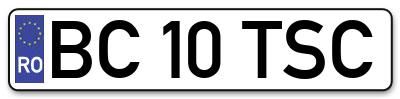 Placuta inmatriculare numar auto  BC-10-TSC, BC 10 TSC, BC10TSC