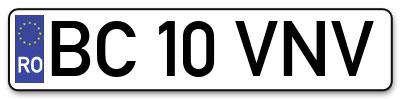 Placuta inmatriculare numar auto  BC-10-VNV, BC 10 VNV, BC10VNV