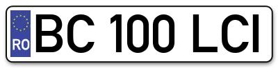Placuta inmatriculare numar auto  BC-100-LCI, BC 100 LCI, BC100LCI