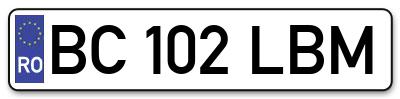 Placuta inmatriculare numar auto  BC-102-LBM, BC 102 LBM, BC102LBM