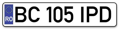 Placuta inmatriculare numar auto  BC-105-IPD, BC 105 IPD, BC105IPD