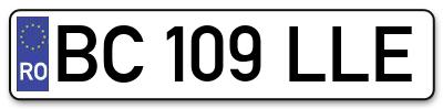 Placuta inmatriculare numar auto  BC-109-LLE, BC 109 LLE, BC109LLE