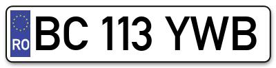Placuta inmatriculare numar auto  BC-113-YWB, BC 113 YWB, BC113YWB