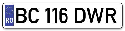 Placuta inmatriculare numar auto  BC-116-DWR, BC 116 DWR, BC116DWR