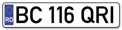 Placuta inmatriculare numar auto  BC-116-QRI, BC 116 QRI, BC116QRI