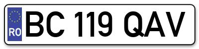 Placuta inmatriculare numar auto  BC-119-QAV, BC 119 QAV, BC119QAV