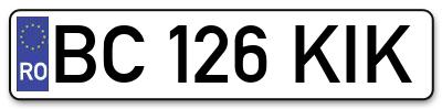 Placuta inmatriculare numar auto  BC-126-KIK, BC 126 KIK, BC126KIK