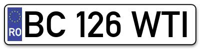 Placuta inmatriculare numar auto  BC-126-WTI, BC 126 WTI, BC126WTI