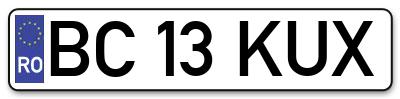 Placuta inmatriculare numar auto  BC-13-KUX, BC 13 KUX, BC13KUX