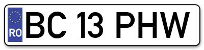 Placuta inmatriculare numar auto  BC-13-PHW, BC 13 PHW, BC13PHW