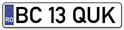 Placuta inmatriculare numar auto  BC-13-QUK, BC 13 QUK, BC13QUK