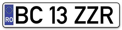 Placuta inmatriculare numar auto  BC-13-ZZR, BC 13 ZZR, BC13ZZR
