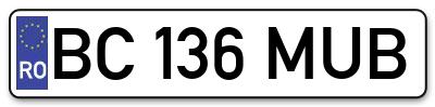 Placuta inmatriculare numar auto  BC-136-MUB, BC 136 MUB, BC136MUB