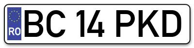 Placuta inmatriculare numar auto  BC-14-PKD, BC 14 PKD, BC14PKD