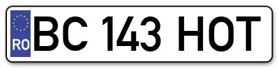 Placuta inmatriculare numar auto  BC-143-HOT, BC 143 HOT, BC143HOT