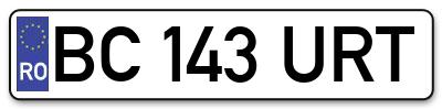 Placuta inmatriculare numar auto  BC-143-URT, BC 143 URT, BC143URT