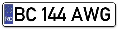 Placuta inmatriculare numar auto  BC-144-AWG, BC 144 AWG, BC144AWG