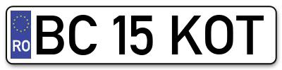 Placuta inmatriculare numar auto  BC-15-KOT, BC 15 KOT, BC15KOT