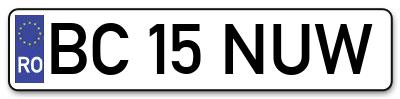 Placuta inmatriculare numar auto  BC-15-NUW, BC 15 NUW, BC15NUW
