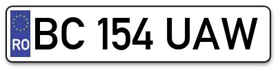 Placuta inmatriculare numar auto  BC-154-UAW, BC 154 UAW, BC154UAW