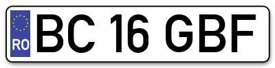 Placuta inmatriculare numar auto  BC-16-GBF, BC 16 GBF, BC16GBF