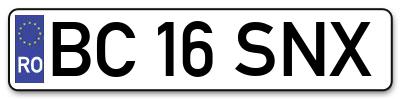 Placuta inmatriculare numar auto  BC-16-SNX, BC 16 SNX, BC16SNX