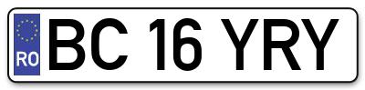 Placuta inmatriculare numar auto  BC-16-YRY, BC 16 YRY, BC16YRY