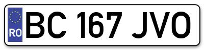 Placuta inmatriculare numar auto  BC-167-JVO, BC 167 JVO, BC167JVO