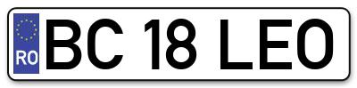 Placuta inmatriculare numar auto  BC-18-LEO, BC 18 LEO, BC18LEO