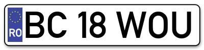 Placuta inmatriculare numar auto  BC-18-WOU, BC 18 WOU, BC18WOU