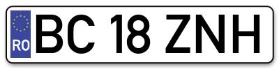 Placuta inmatriculare numar auto  BC-18-ZNH, BC 18 ZNH, BC18ZNH