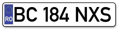 Placuta inmatriculare numar auto  BC-184-NXS, BC 184 NXS, BC184NXS