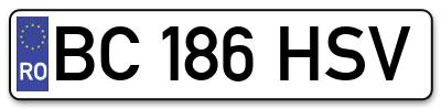 Placuta inmatriculare numar auto  BC-186-HSV, BC 186 HSV, BC186HSV