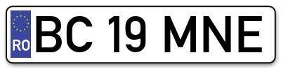 Placuta inmatriculare numar auto  BC-19-MNE, BC 19 MNE, BC19MNE