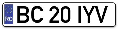 Placuta inmatriculare numar auto  BC-20-IYV, BC 20 IYV, BC20IYV