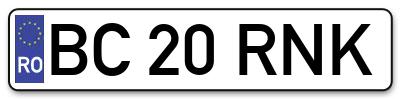 Placuta inmatriculare numar auto  BC-20-RNK, BC 20 RNK, BC20RNK