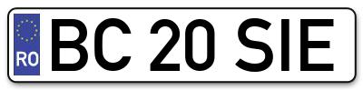 Placuta inmatriculare numar auto  BC-20-SIE, BC 20 SIE, BC20SIE