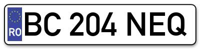 Placuta inmatriculare numar auto  BC-204-NEQ, BC 204 NEQ, BC204NEQ