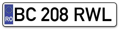 Placuta inmatriculare numar auto  BC-208-RWL, BC 208 RWL, BC208RWL
