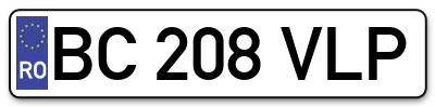 Placuta inmatriculare numar auto  BC-208-VLP, BC 208 VLP, BC208VLP