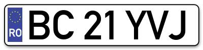Placuta inmatriculare numar auto  BC-21-YVJ, BC 21 YVJ, BC21YVJ