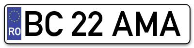 Placuta inmatriculare numar auto  BC-22-AMA, BC 22 AMA, BC22AMA