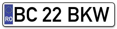 Placuta inmatriculare numar auto  BC-22-BKW, BC 22 BKW, BC22BKW